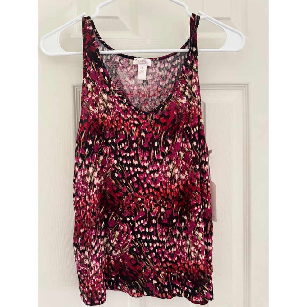 Nwt Ambrielle Sleepwear Rayon Pink Red Feather Print Cami Tank Top Womens Medium - Picture 8 of 11